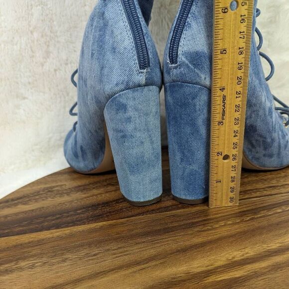 Club Exx Legacy Denim Blue Over the Knee Lace Up Heeled Boots US Size 7 - Picture 5 of 10